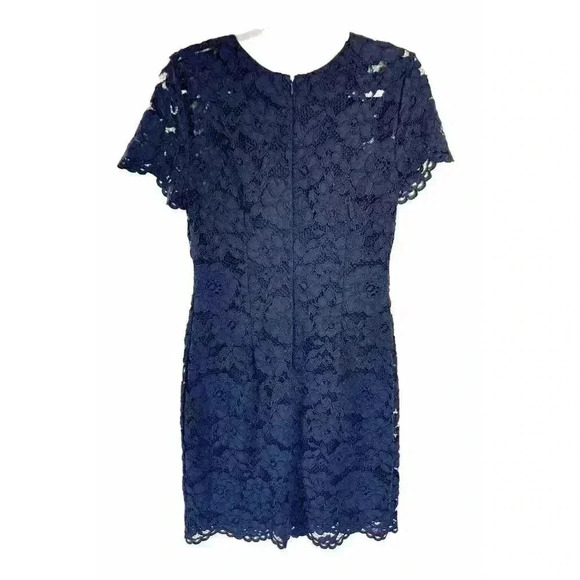 Lauren Ralph Lauren Dress Sz 10 Navy Blue Floral Lace Overlay Classic Cap Sleeve - Picture 6 of 9